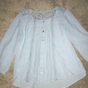 baby blue partly lace dress up blouse